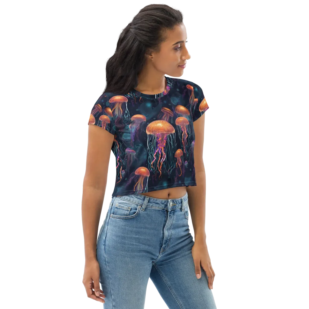 Jellyfish Reverie on Crop Tee — Right Front