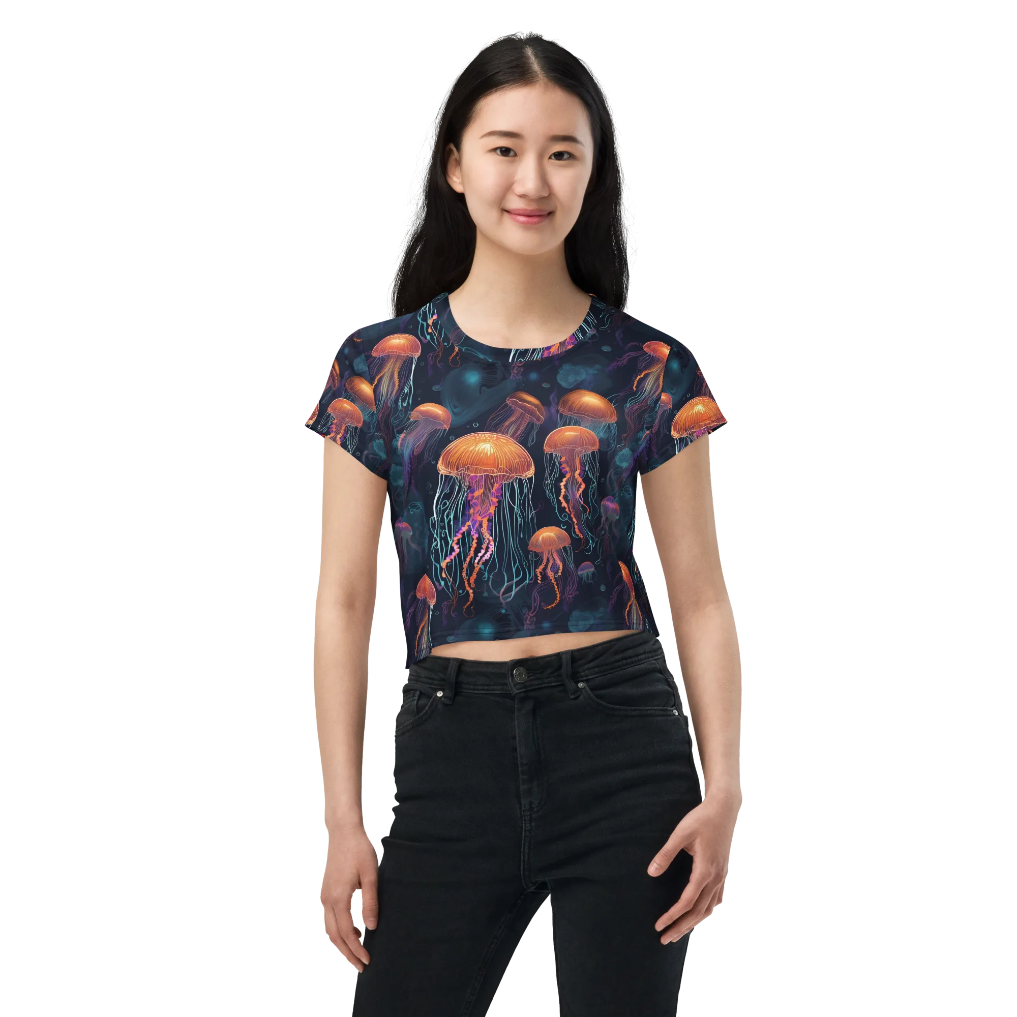 Jellyfish Reverie on Crop Tee — Front