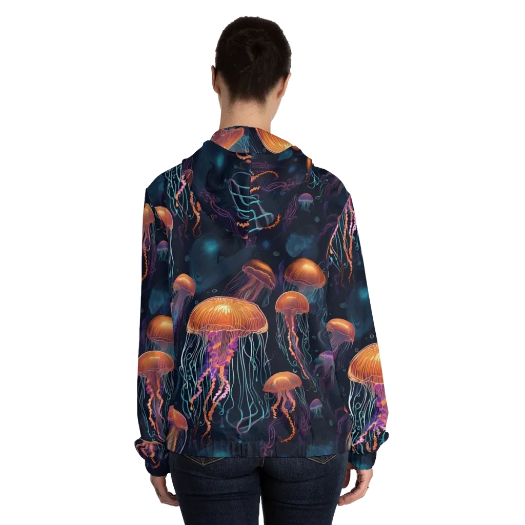 Jellyfish Reverie on Women's Full-Zip Hoodie — Back On Person