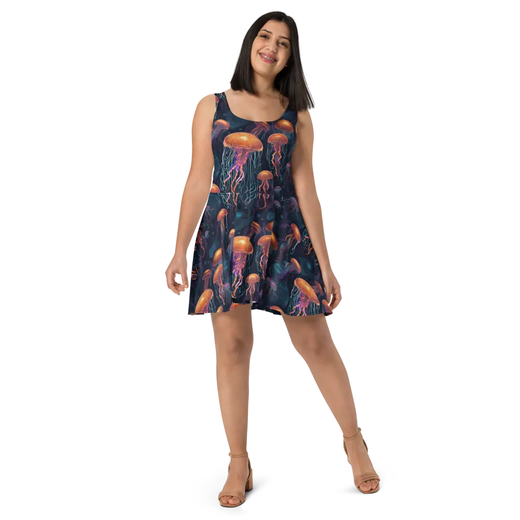 Jellyfish Reverie on Skater Dress — Front