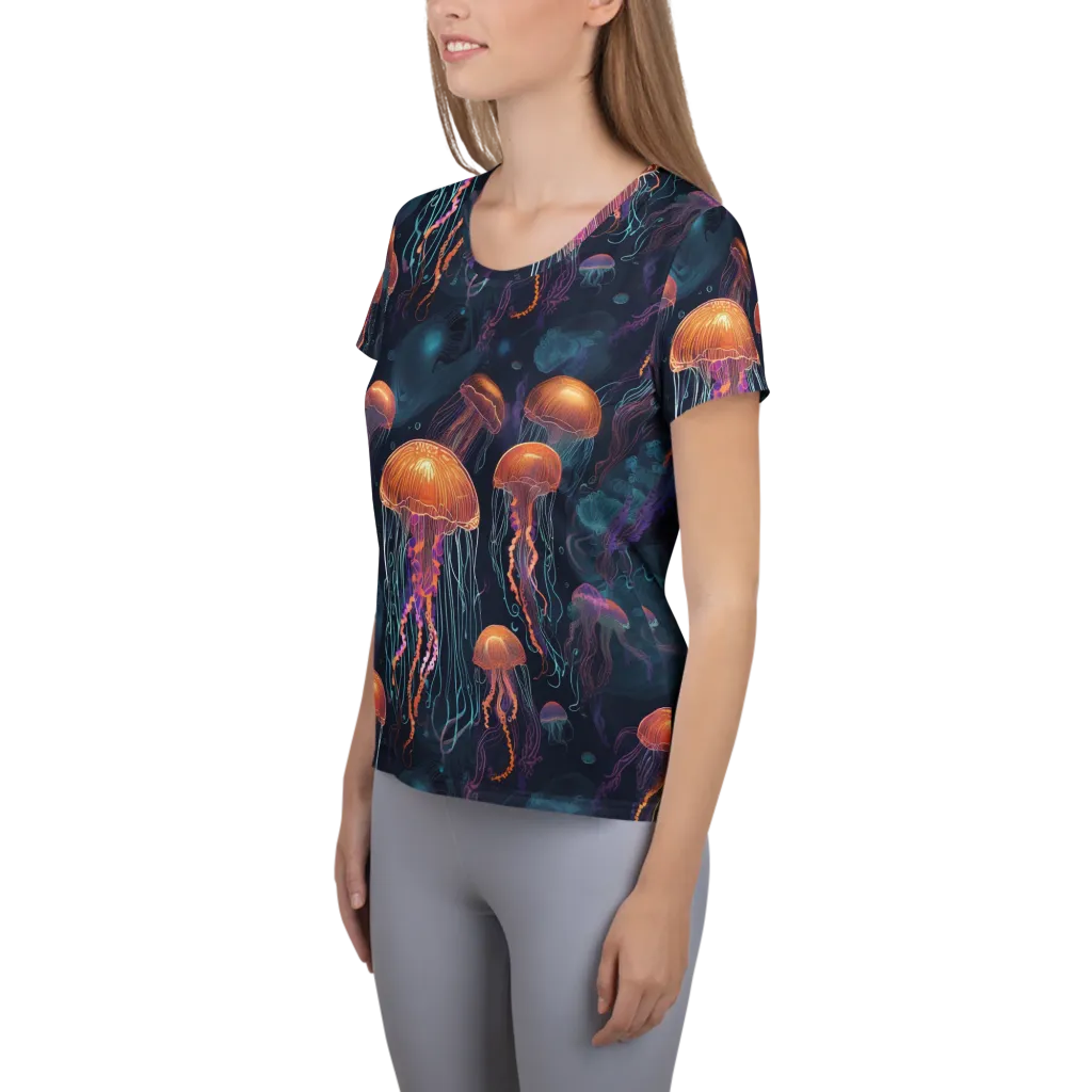 Jellyfish Reverie on Women's Athletic T-Shirt — Left