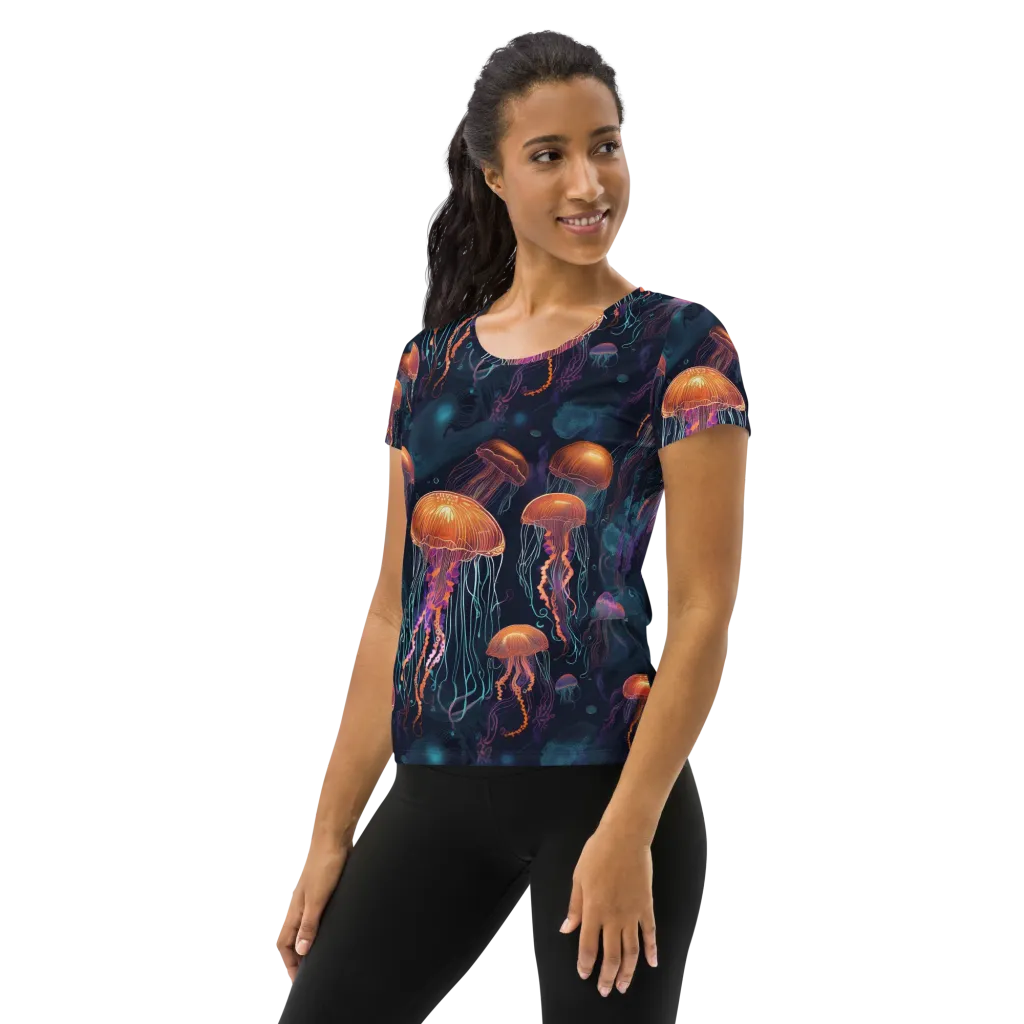 Jellyfish Reverie on Women's Athletic T-Shirt — Left