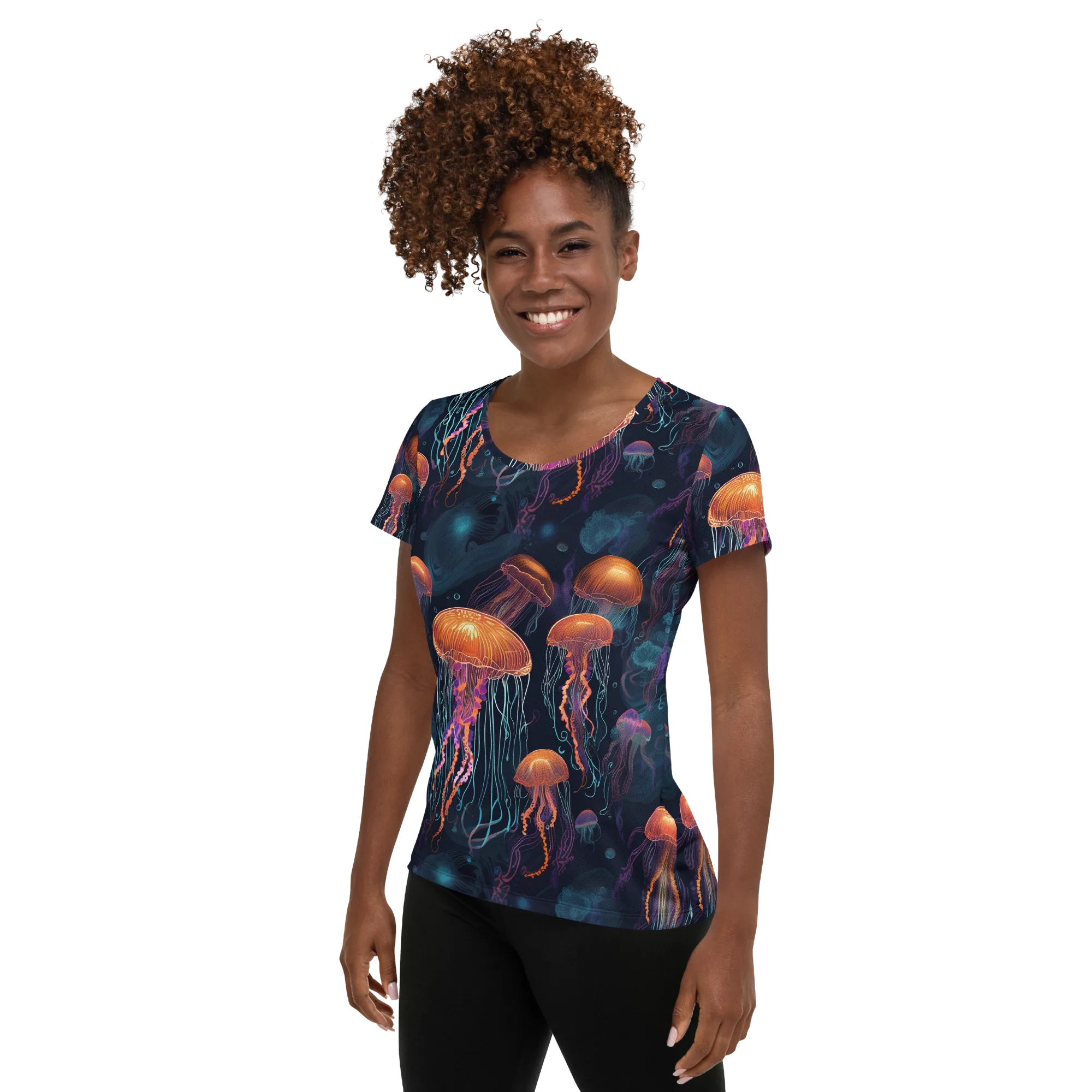 Jellyfish Reverie on Women's Athletic T-Shirt — Left