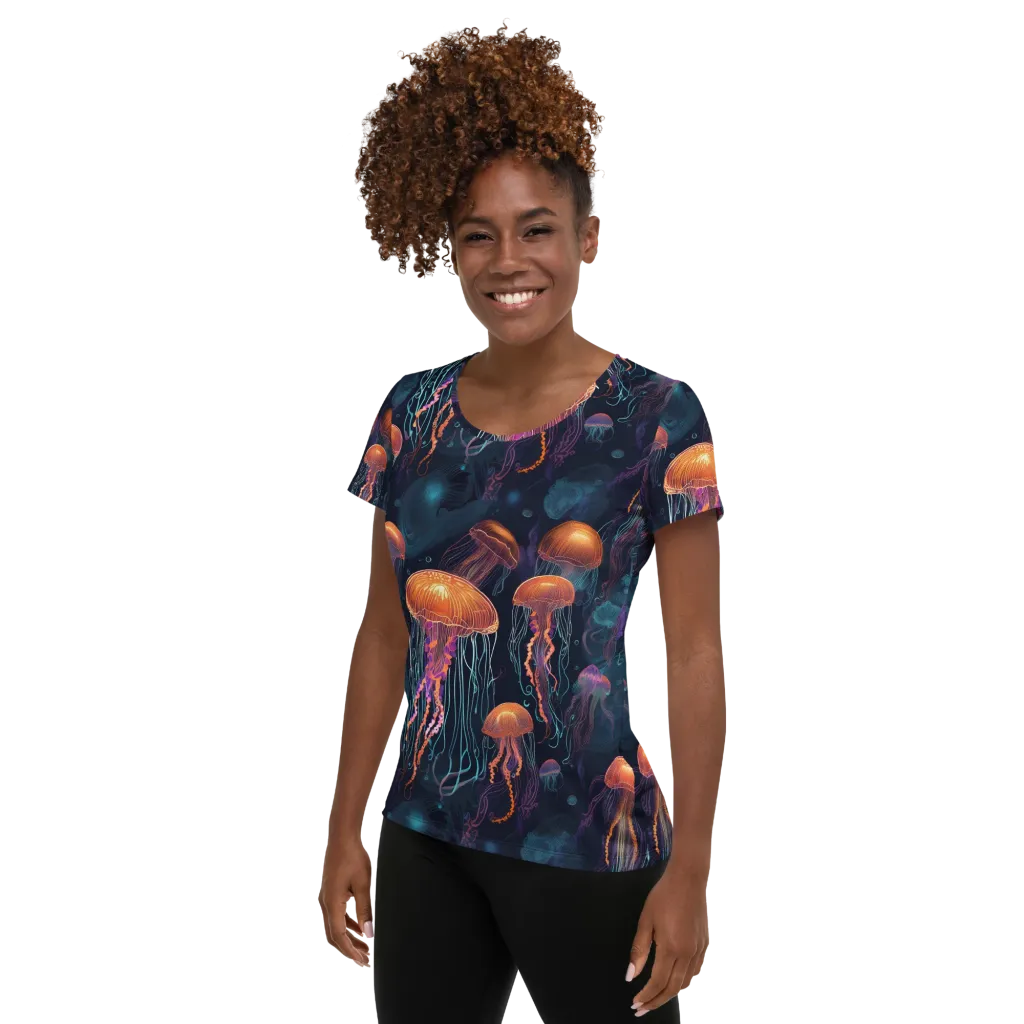 Jellyfish Reverie on Women's Athletic T-Shirt — Left