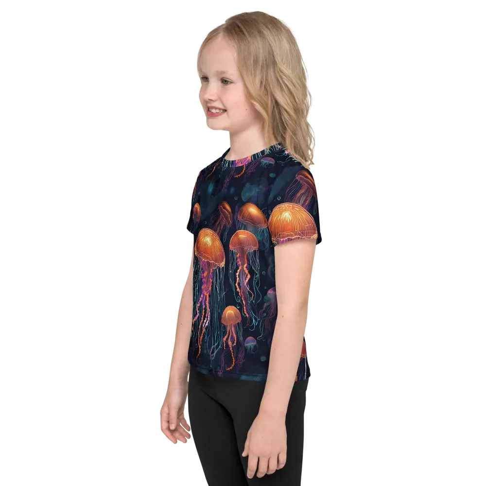 Jellyfish Reverie on Kids Crew Neck T-Shirt — Left