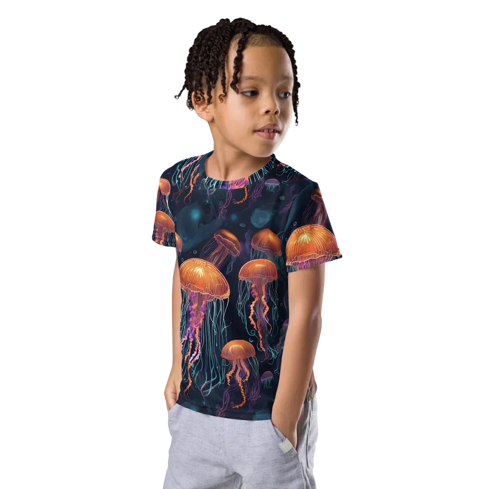 Jellyfish Reverie on Kids Crew Neck T-Shirt — Left Front