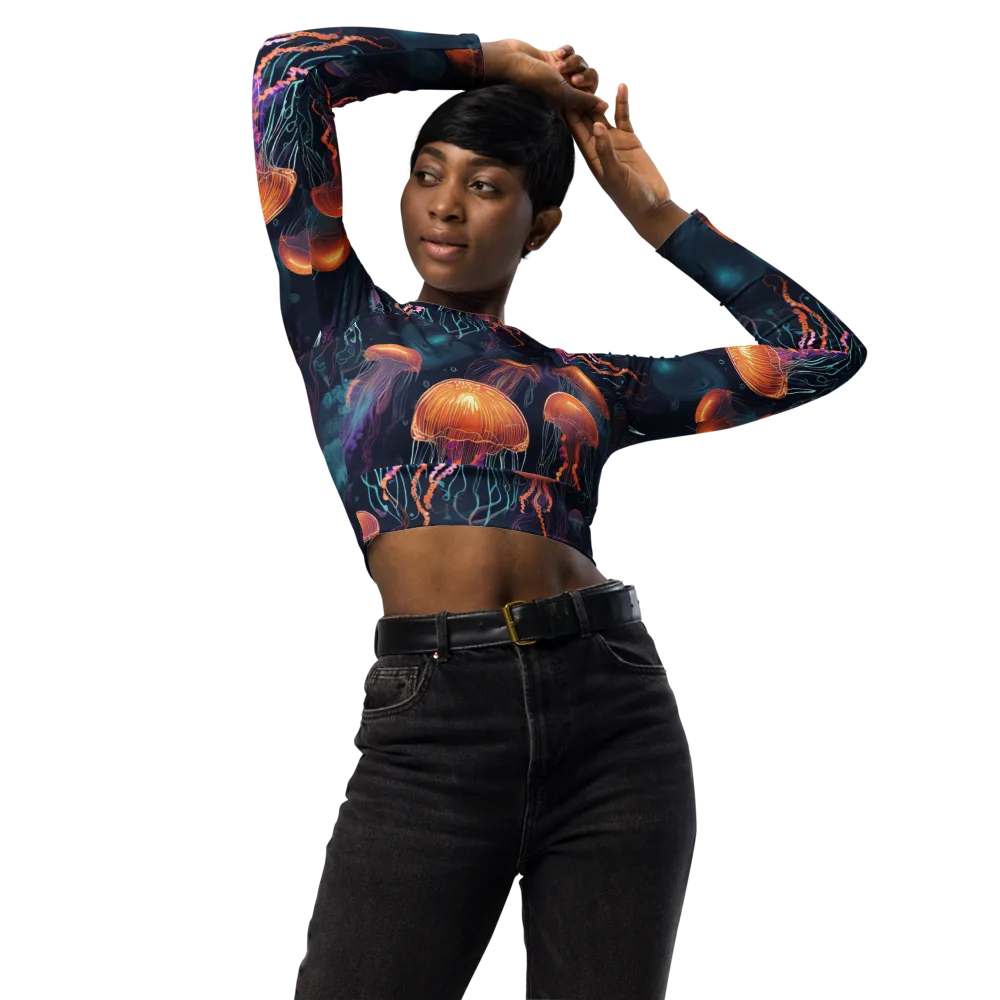 Jellyfish Reverie on Long Sleeve Crop Top — Front