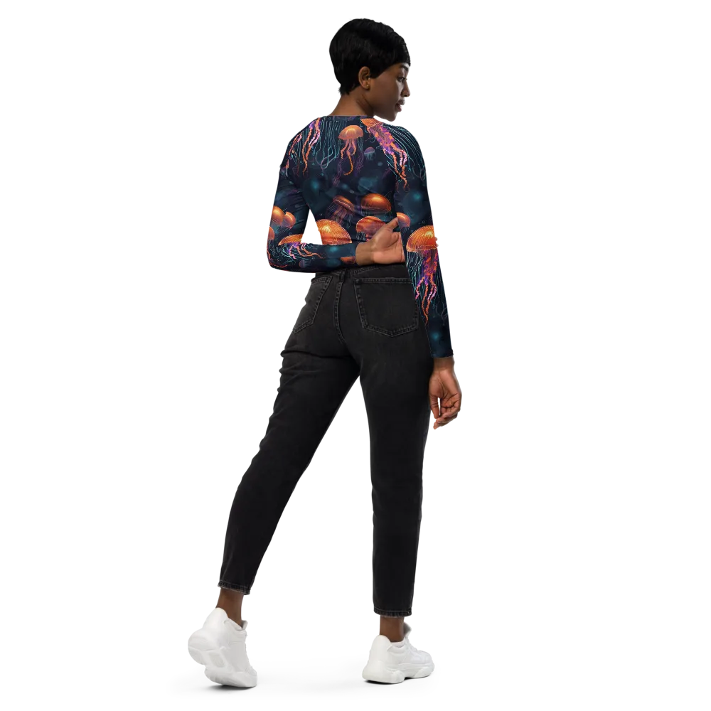 Jellyfish Reverie on Long Sleeve Crop Top — Right Back