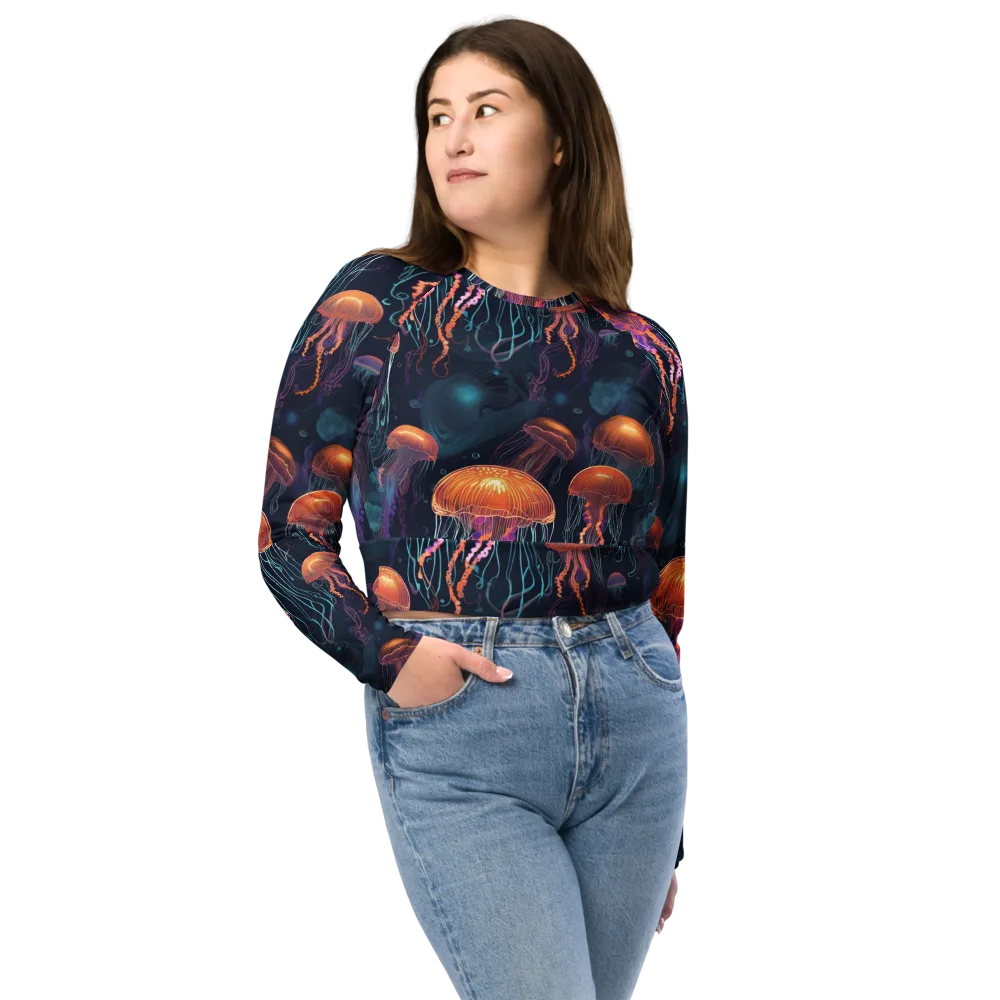 Jellyfish Reverie on Long Sleeve Crop Top — Front