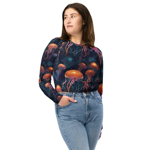 Jellyfish Reverie on a Long Sleeve Crop Top