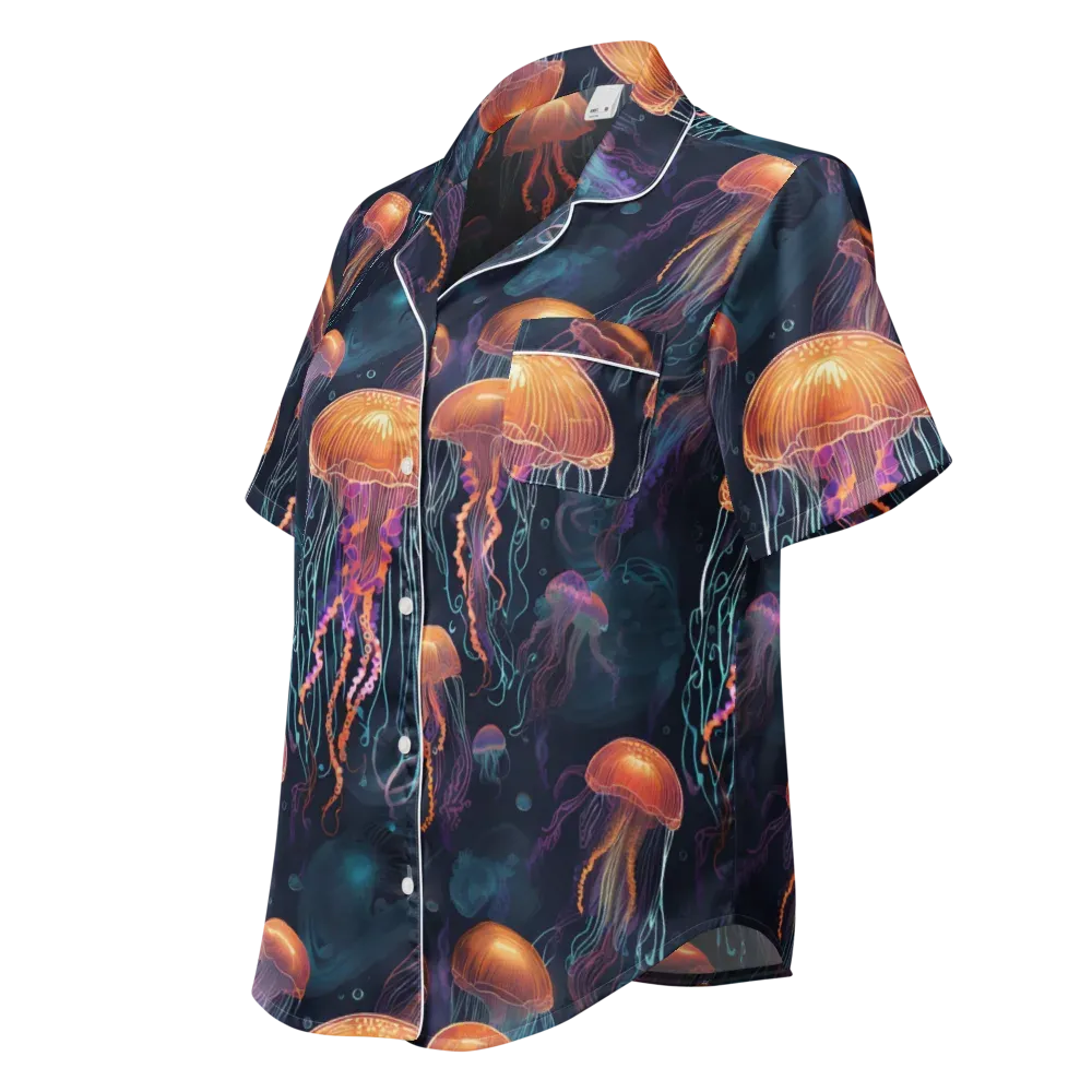 Jellyfish Reverie on Women's Short Sleeve Pajama Top — Left Front