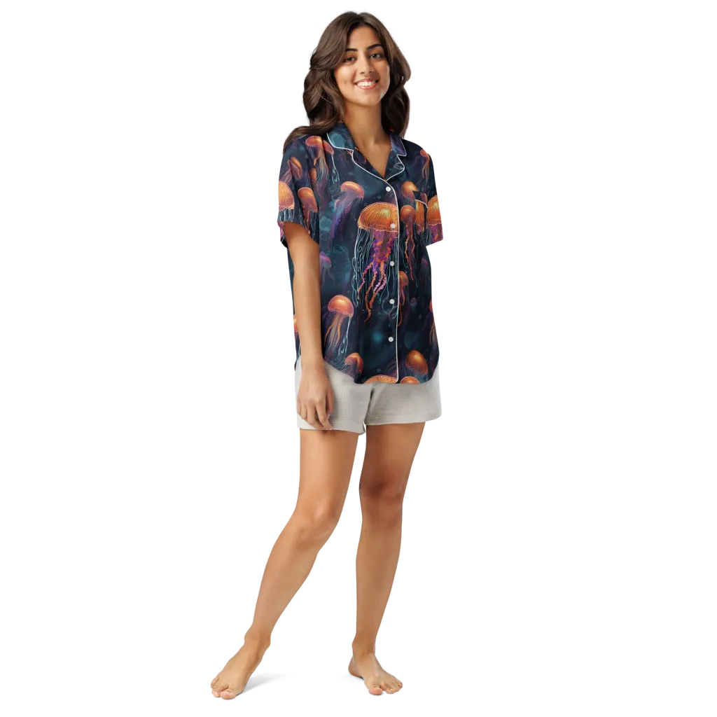 Jellyfish Reverie on Women's Short Sleeve Pajama Top — Front
