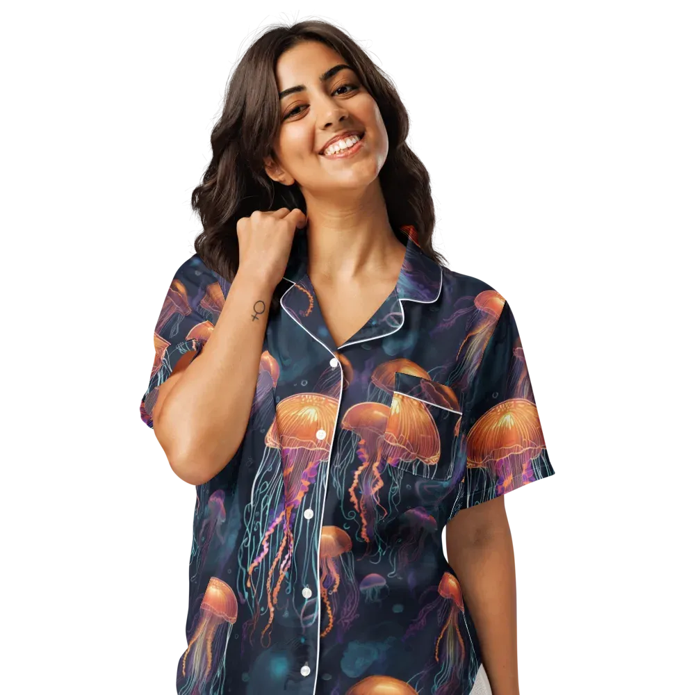 Jellyfish Reverie on Women's Short Sleeve Pajama Top — Front