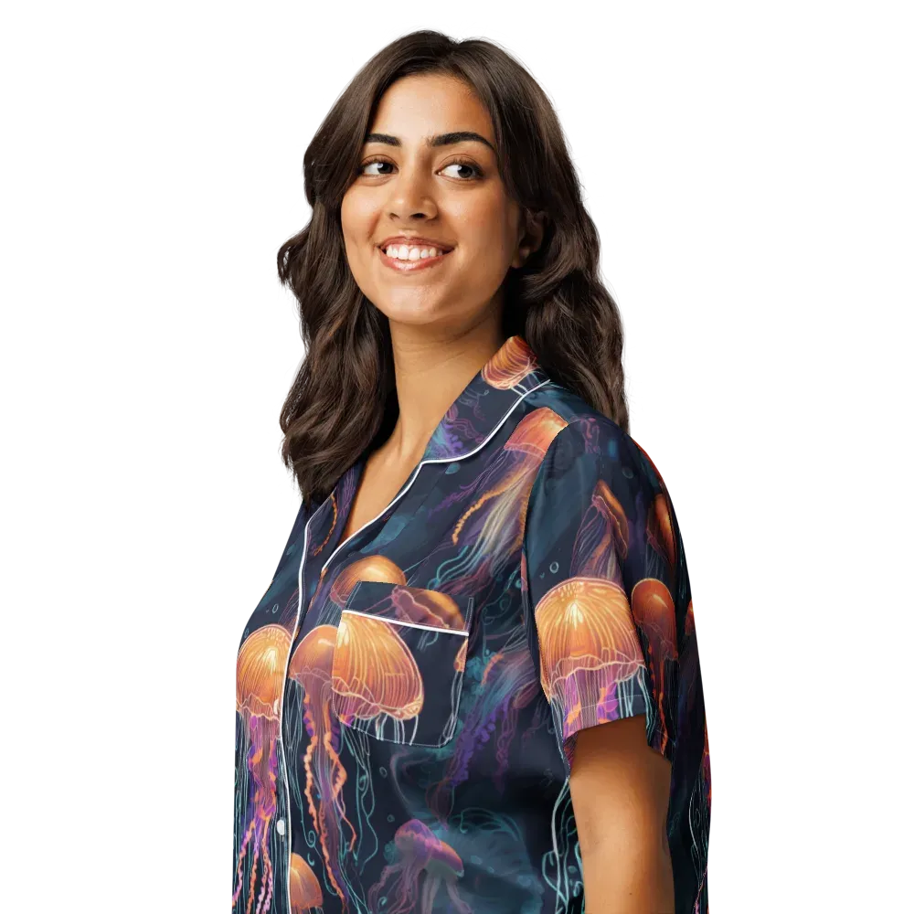 Jellyfish Reverie on Women's Short Sleeve Pajama Top — Left Front