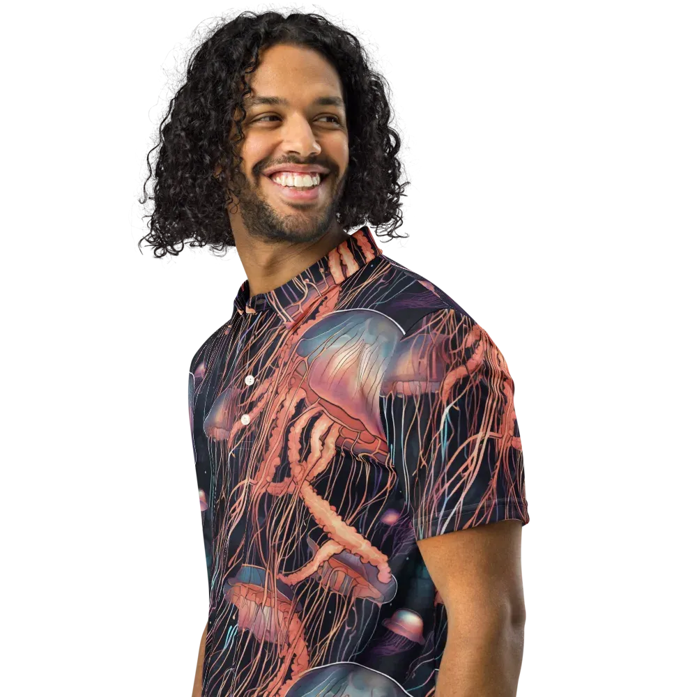 Neon Medusa on Men's Slim Fit Polo Shirt — Left Front