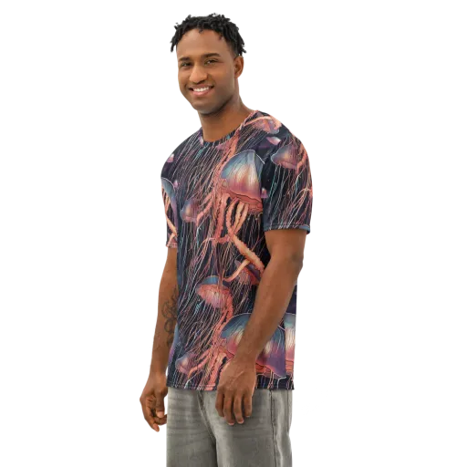 Neon Medusa on a Men's Cotton Crew Neck T-Shirt