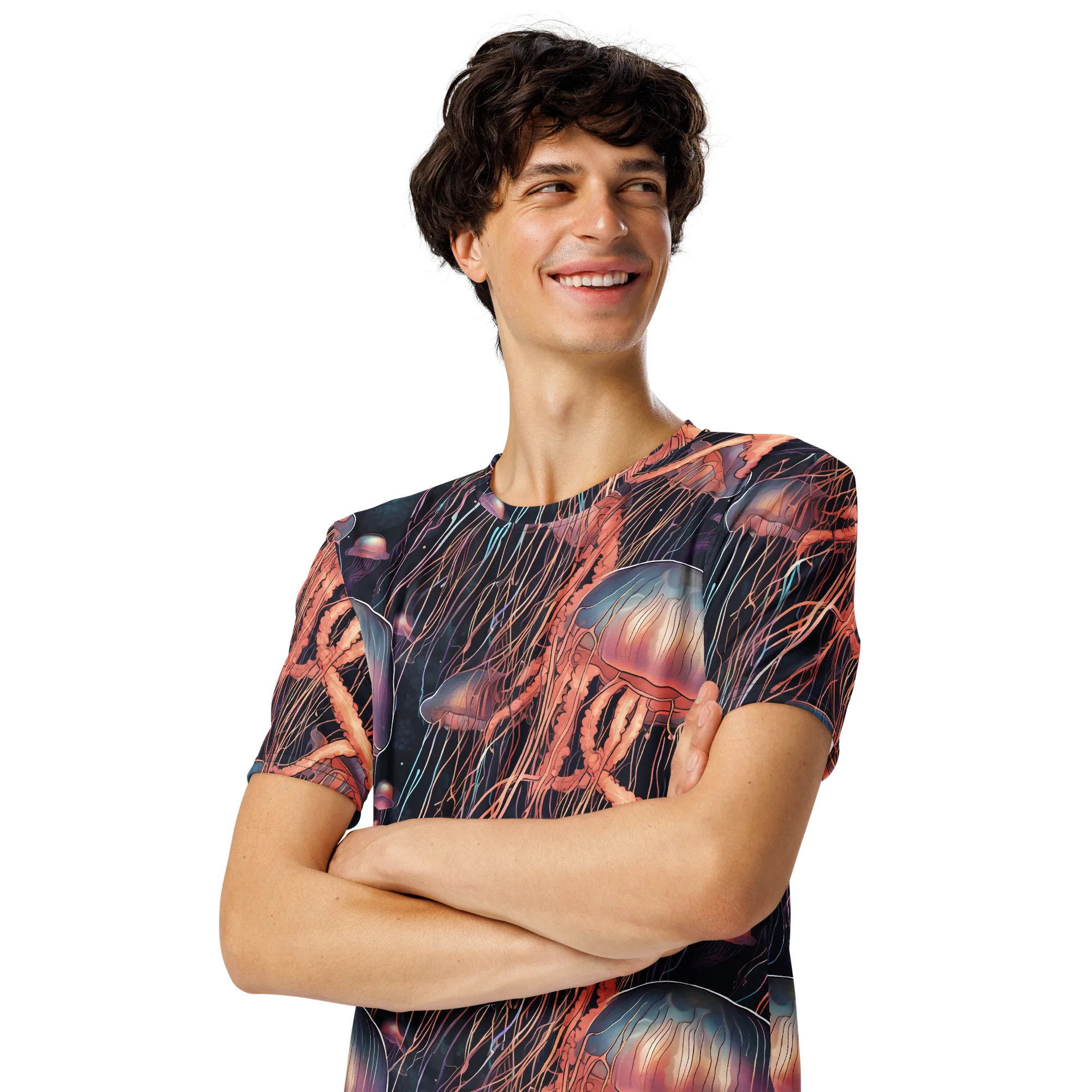 Neon Medusa on Men's Crew Neck T-Shirt — Left Front