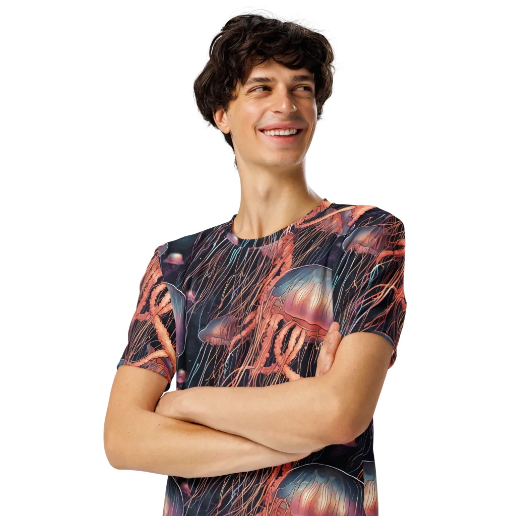 Neon Medusa on Men's Crew Neck T-Shirt — Left Front