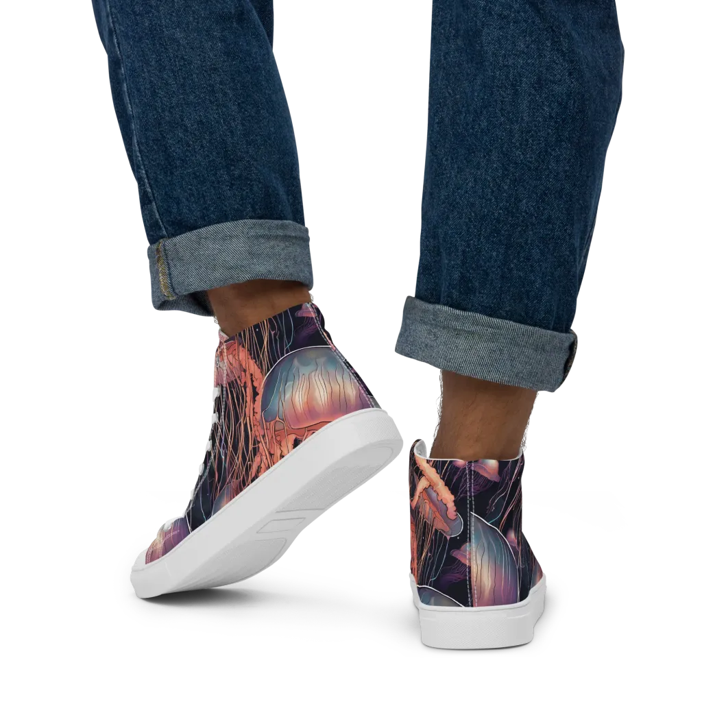 Neon Medusa on Men's High Top Canvas Shoes — Back