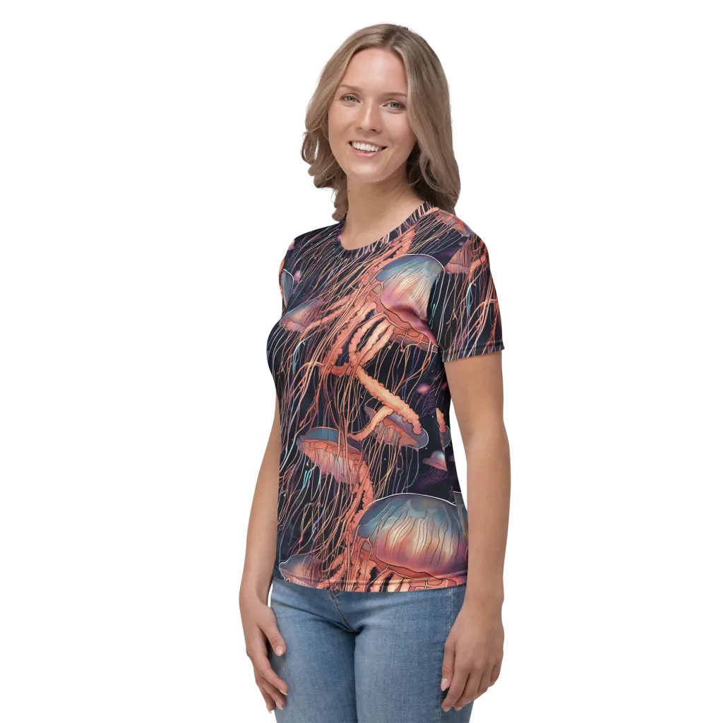 Neon Medusa on Women's Crew Neck T-Shirt — Left