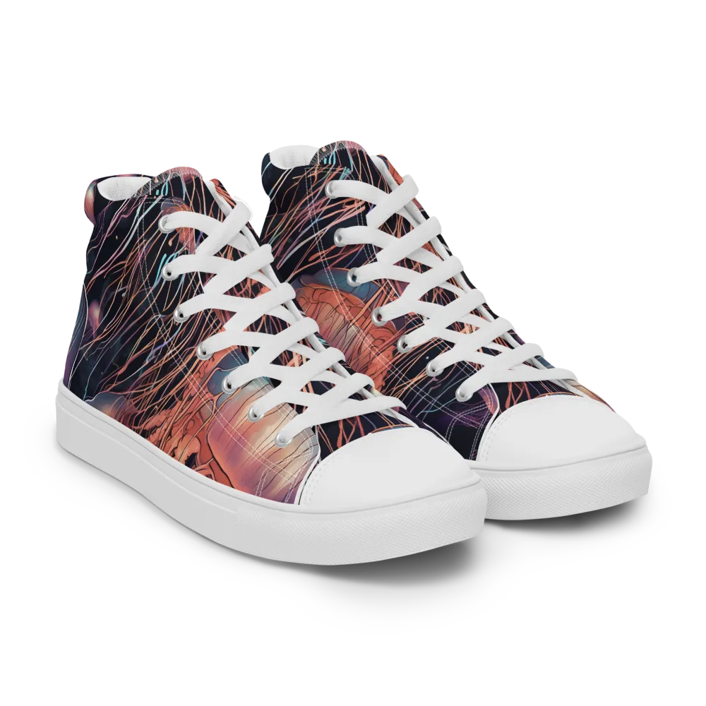 Neon Medusa on Women's High Top Canvas Shoes — Right Front