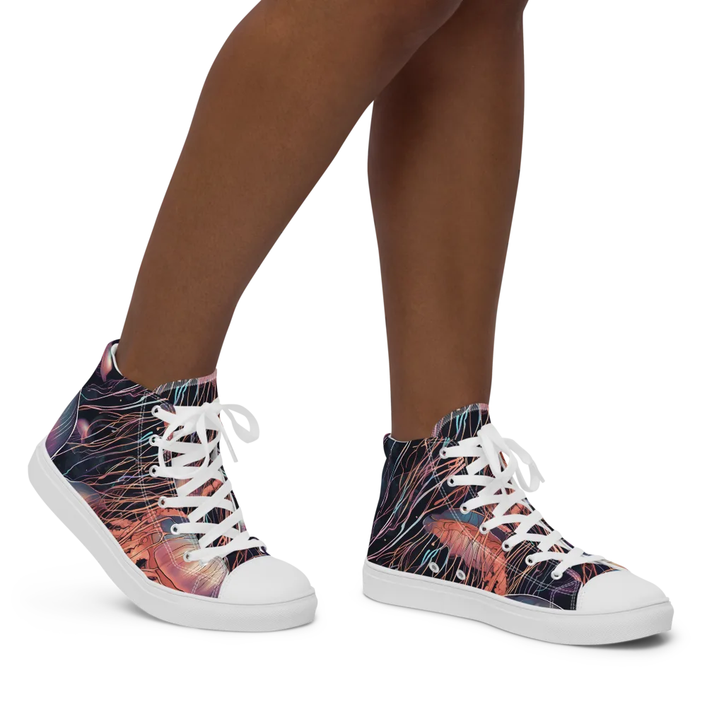 Neon Medusa on Women's High Top Canvas Shoes — Right