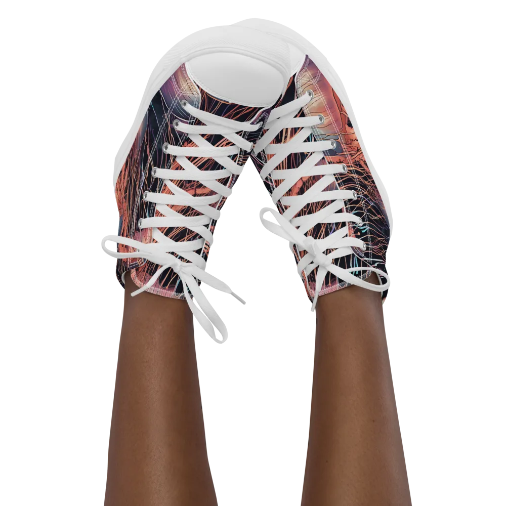 Neon Medusa on Women's High Top Canvas Shoes — Front