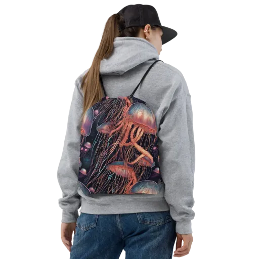 Neon Medusa on a Drawstring Bag