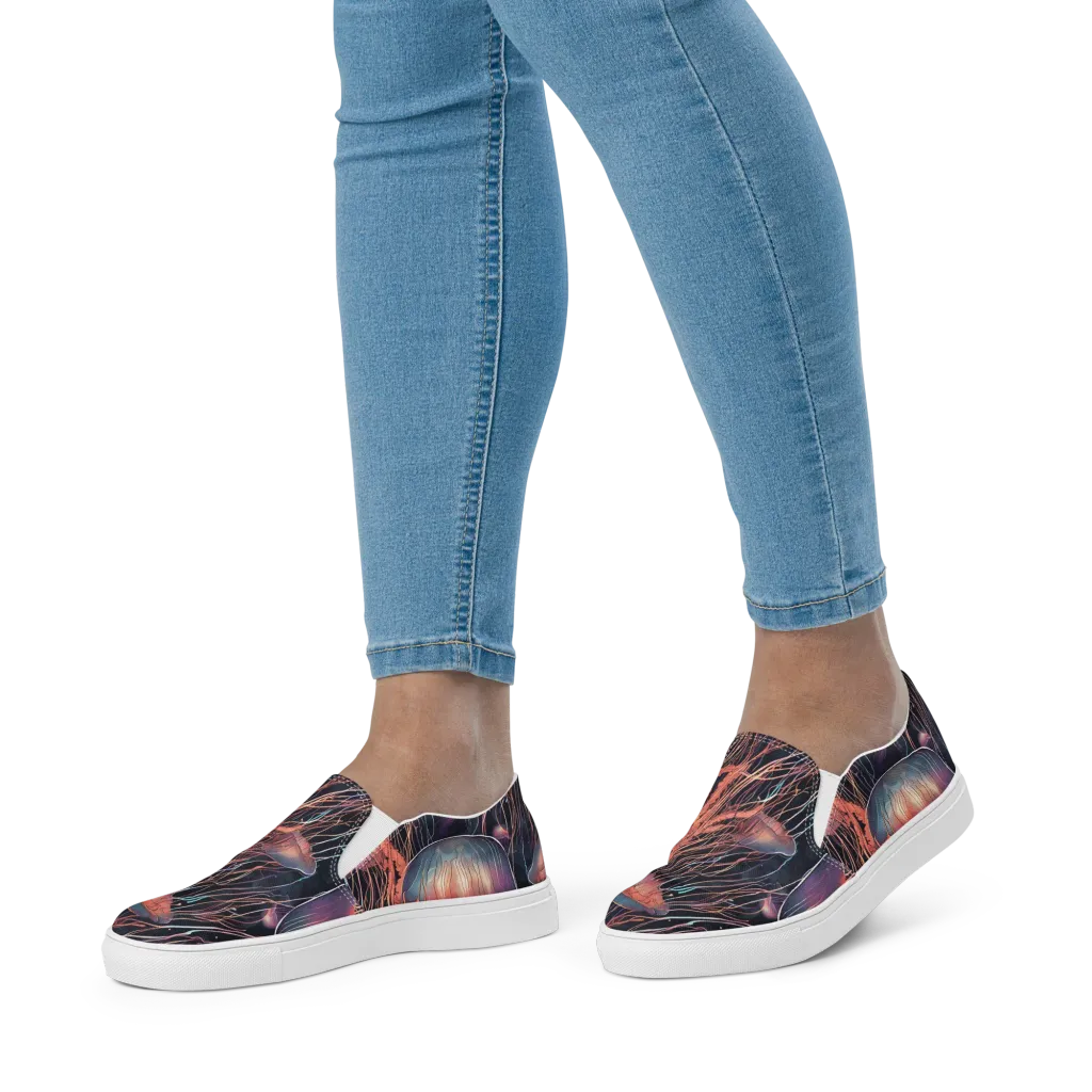 Neon Medusa on Women's Slip-On Canvas Shoes — Front
