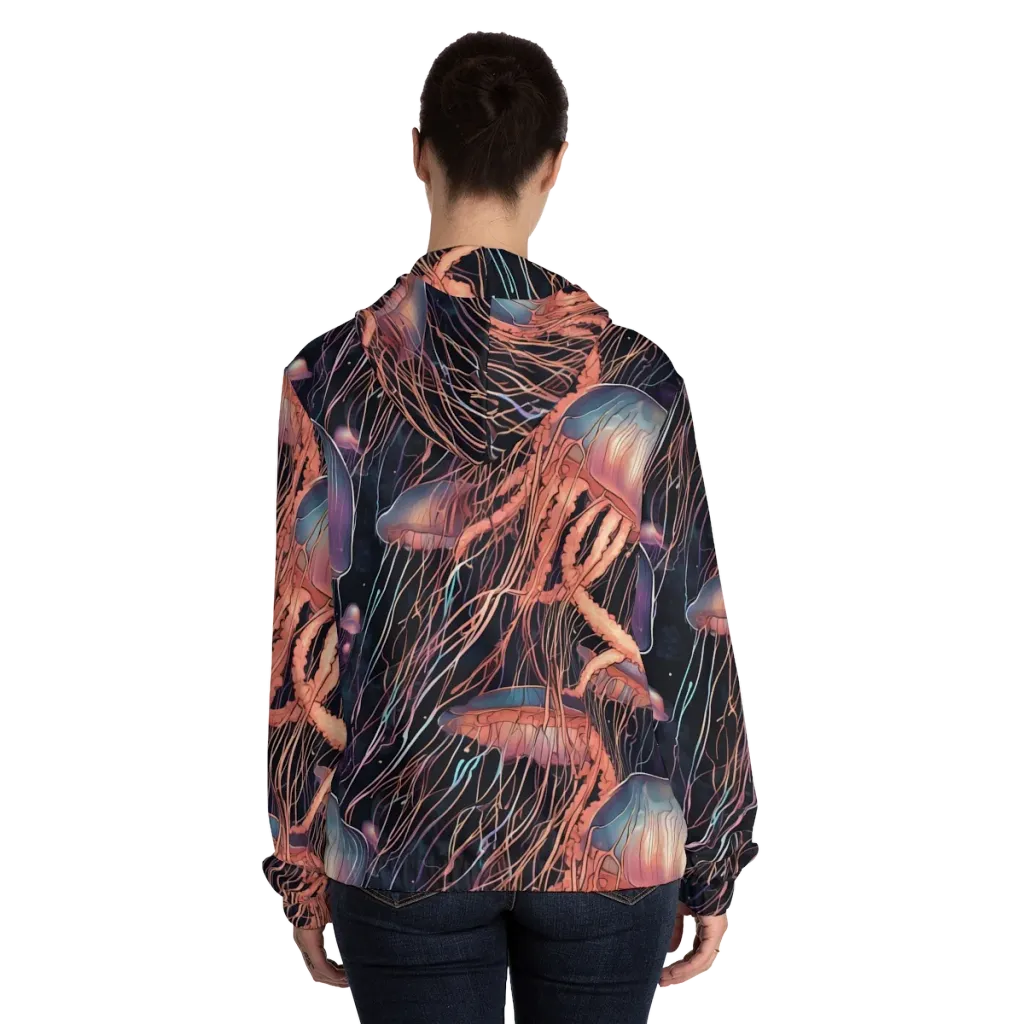 Neon Medusa on Women's Full-Zip Hoodie — Back On Person