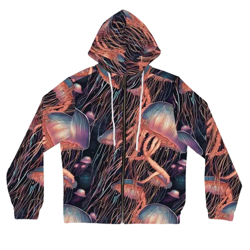 Neon Medusa on a Women's Full-Zip Hoodie