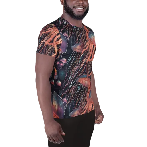 Neon Medusa on a Men's Athletic T-Shirt