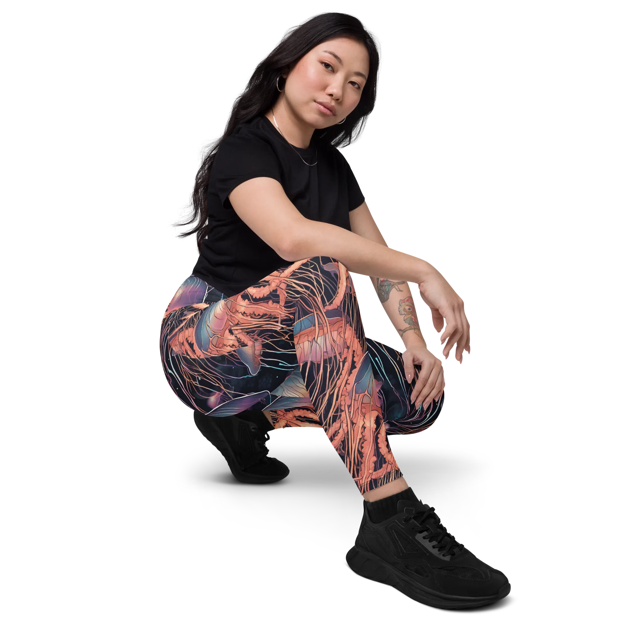 Neon Medusa on Leggings with Pockets — Right Front