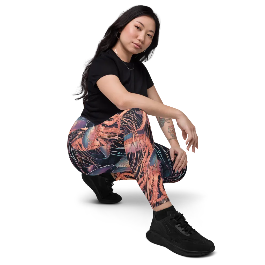 Neon Medusa on Leggings with Pockets — Right Front