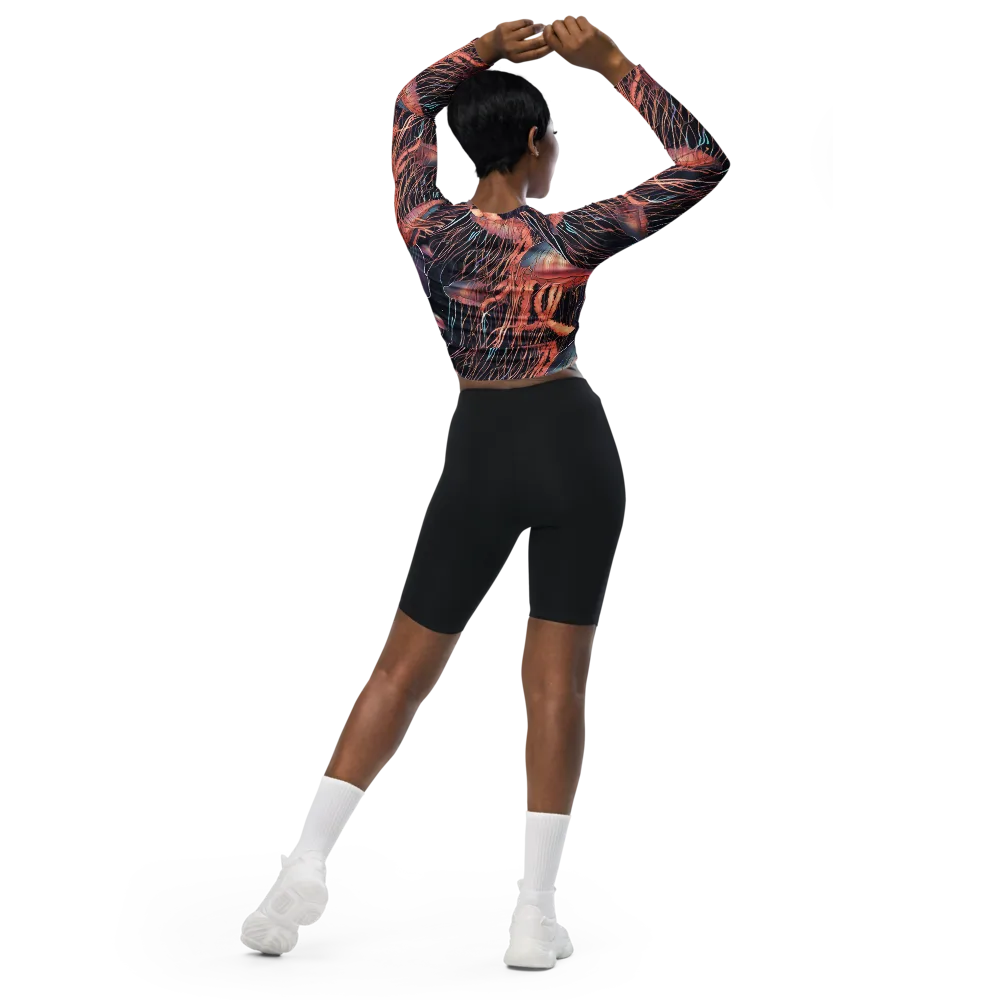 Neon Medusa on Long Sleeve Crop Top — Back