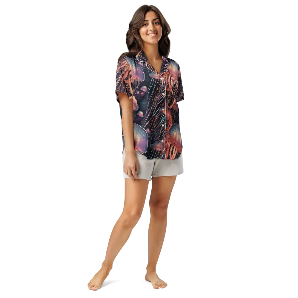 Neon Medusa on Women's Short Sleeve Pajama Top — Front