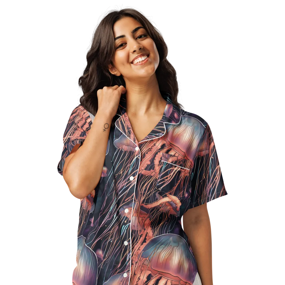 Neon Medusa on Women's Short Sleeve Pajama Top — Front