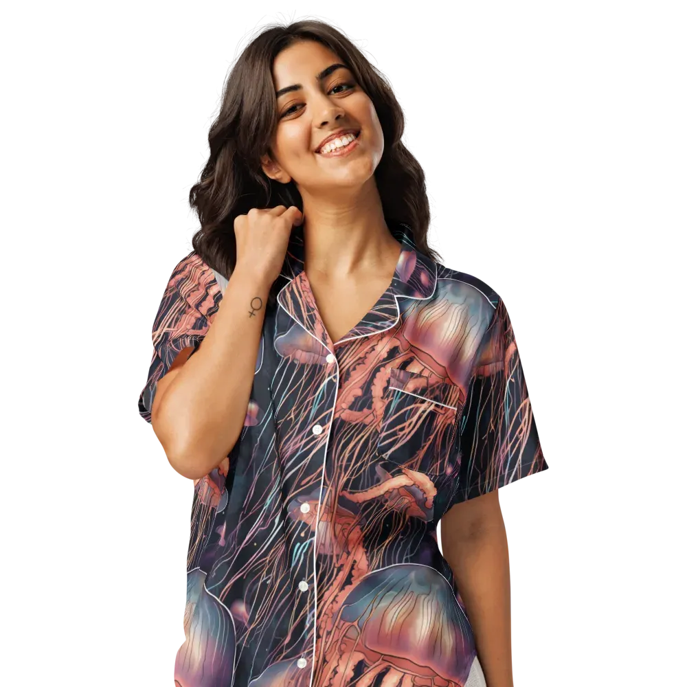 Neon Medusa on Women's Short Sleeve Pajama Top — Front