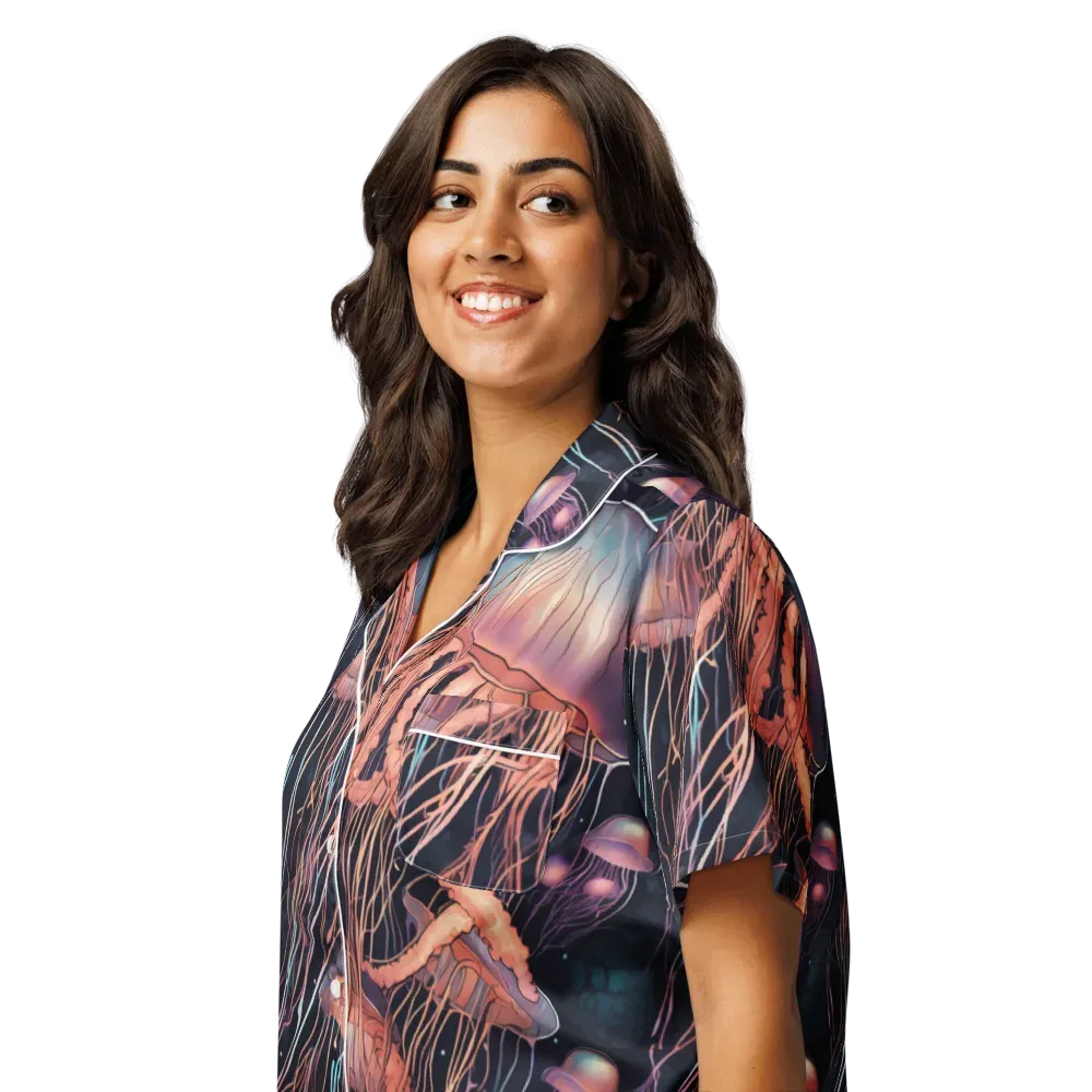 Neon Medusa on Women's Short Sleeve Pajama Top — Left Front