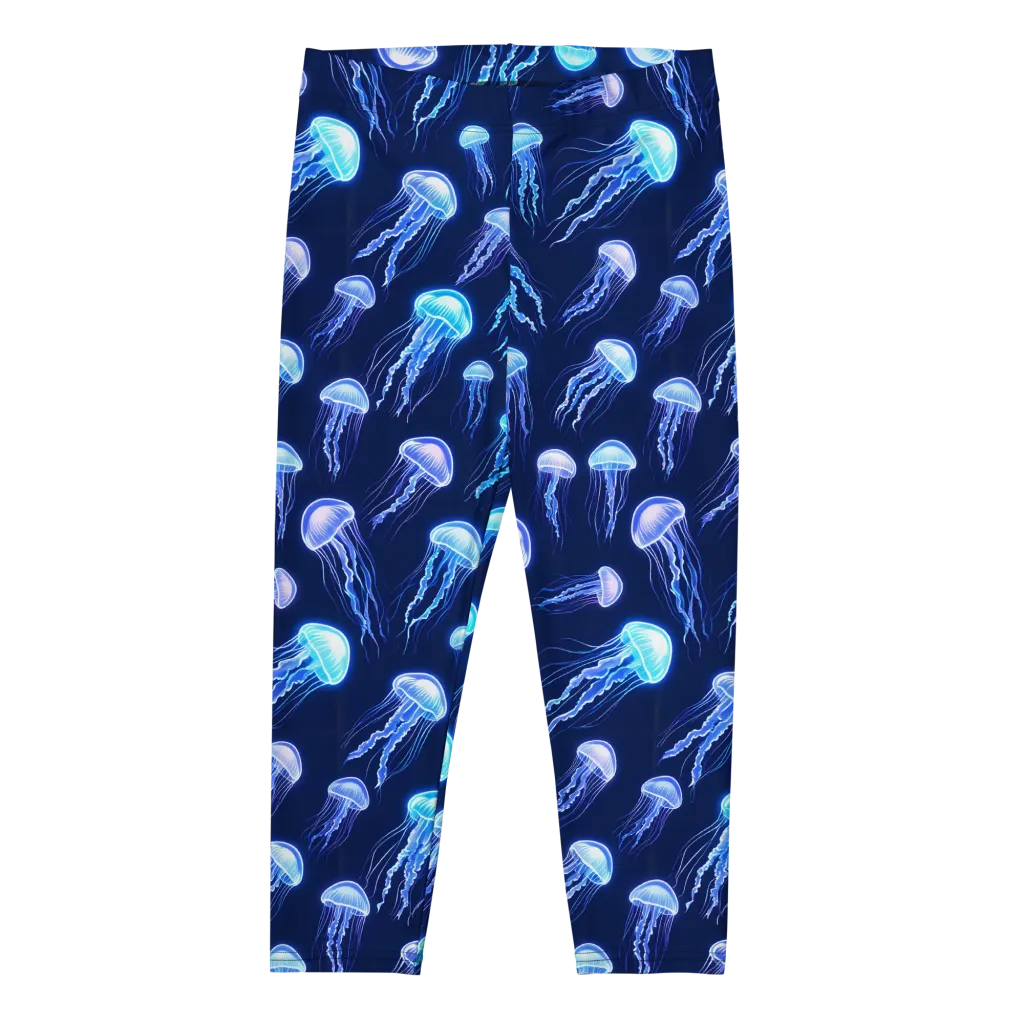 Electric Jellyfish on Capri Leggings — Front