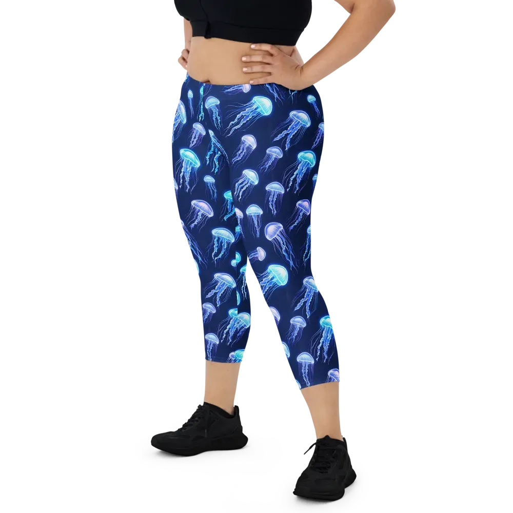 Electric Jellyfish on Capri Leggings — Front