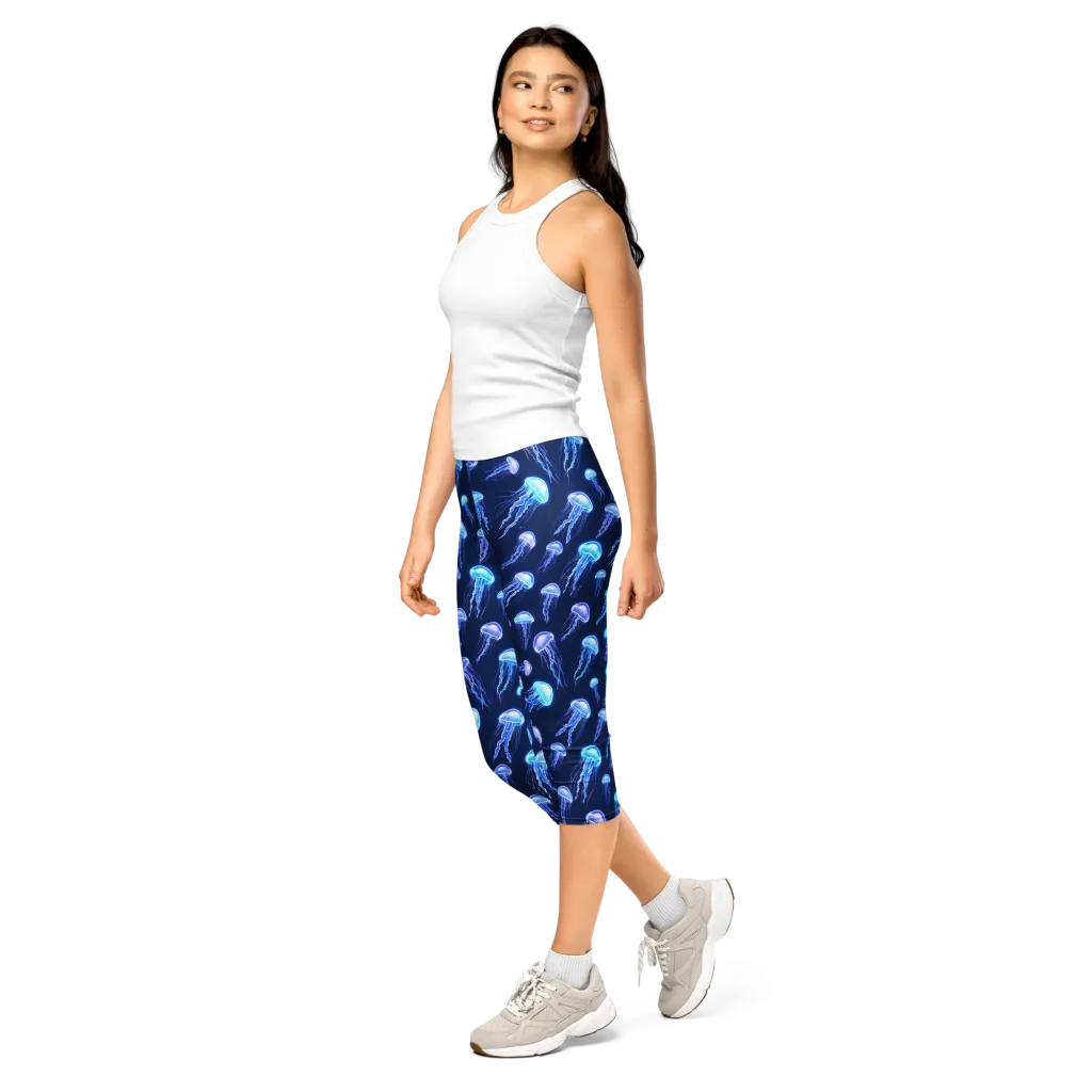 Electric Jellyfish on Capri Leggings — Left Front