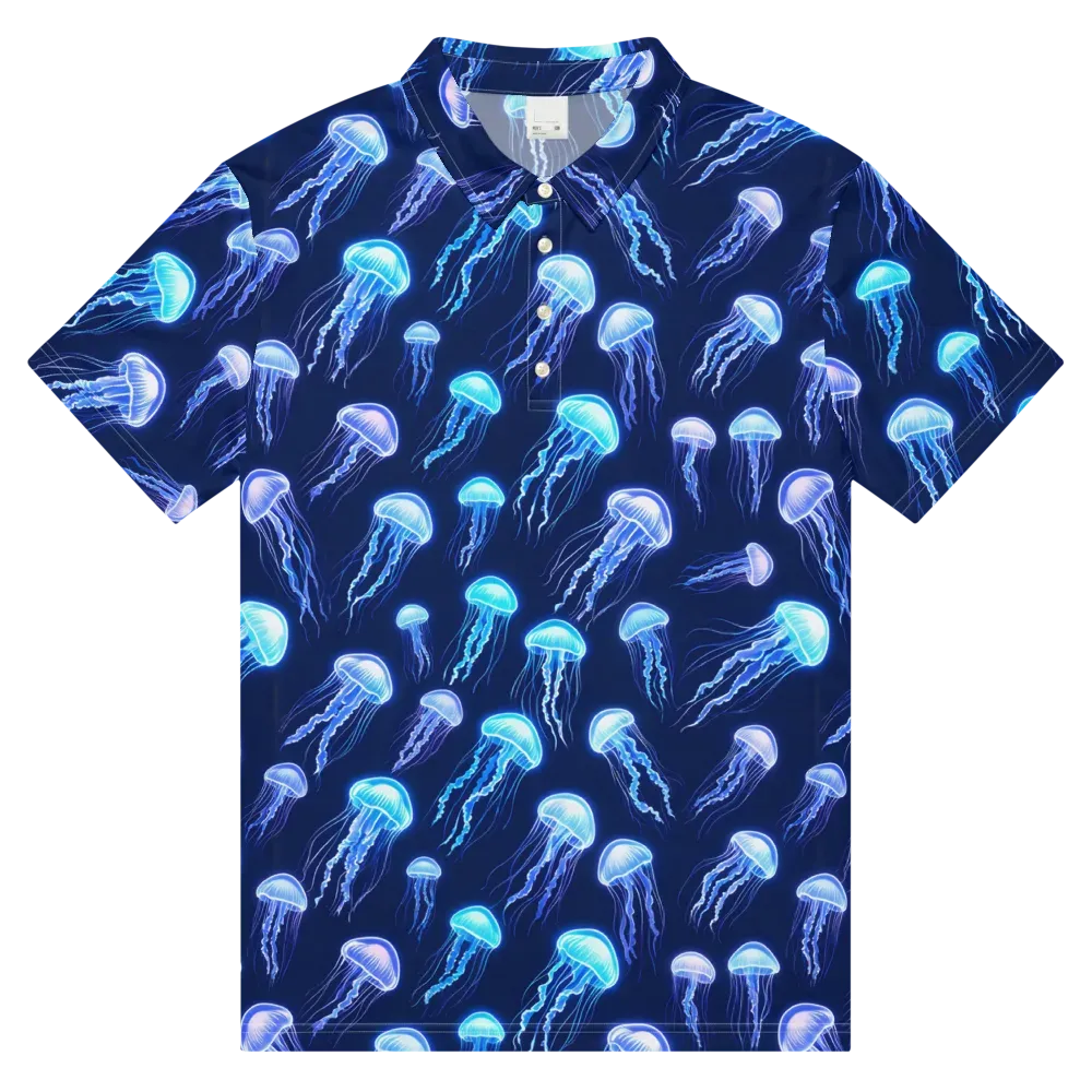 Electric Jellyfish on Men's Slim Fit Polo Shirt — Front