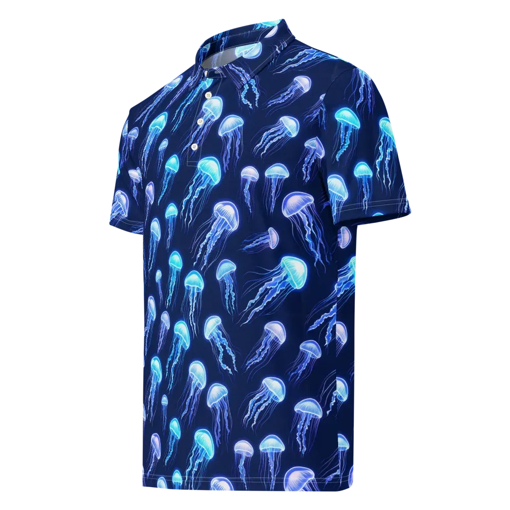 Electric Jellyfish on Men's Slim Fit Polo Shirt — Left Front