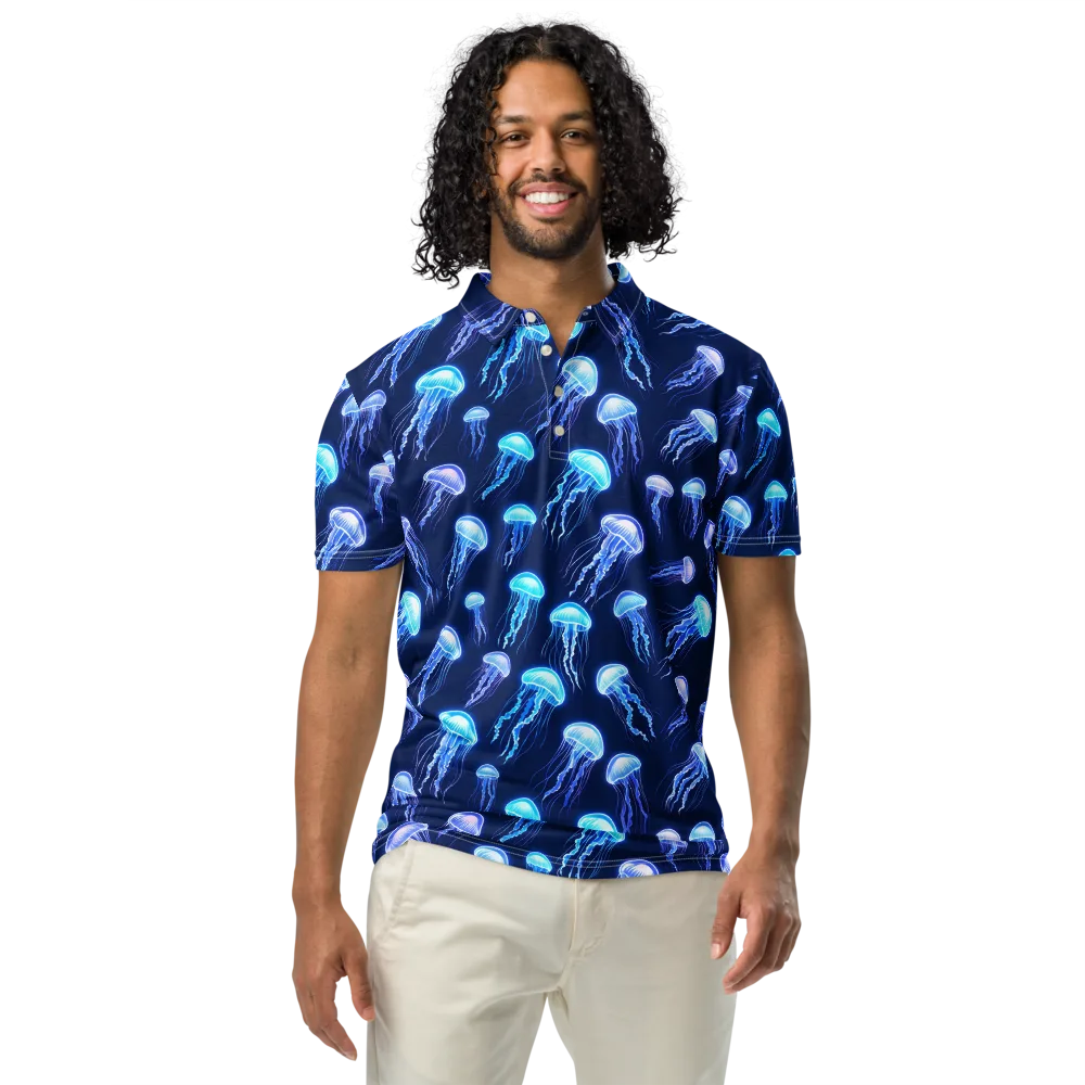 Electric Jellyfish on Men's Slim Fit Polo Shirt — Front