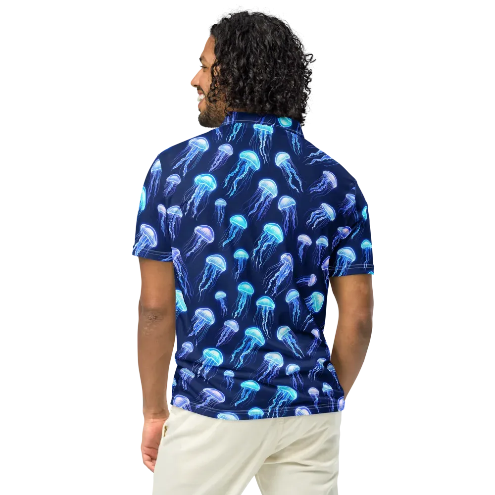 Electric Jellyfish on Men's Slim Fit Polo Shirt — Back