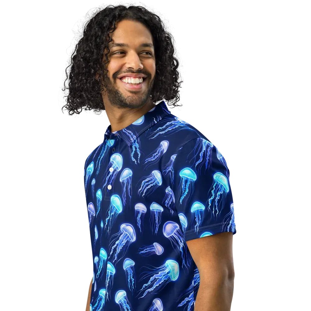 Electric Jellyfish on Men's Slim Fit Polo Shirt — Left Front