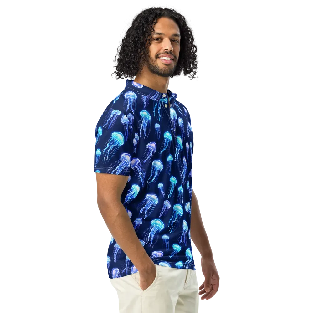 Electric Jellyfish on Men's Slim Fit Polo Shirt — Right Front