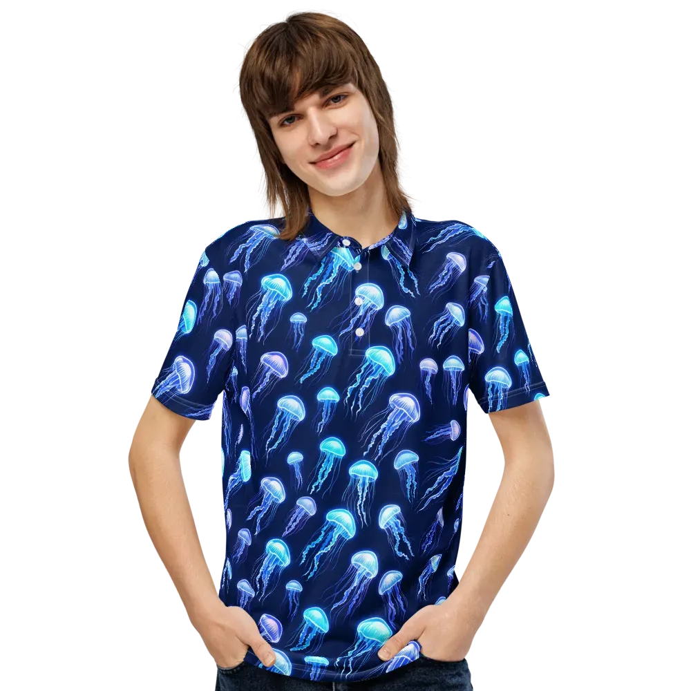 Electric Jellyfish on Men's Slim Fit Polo Shirt — Front