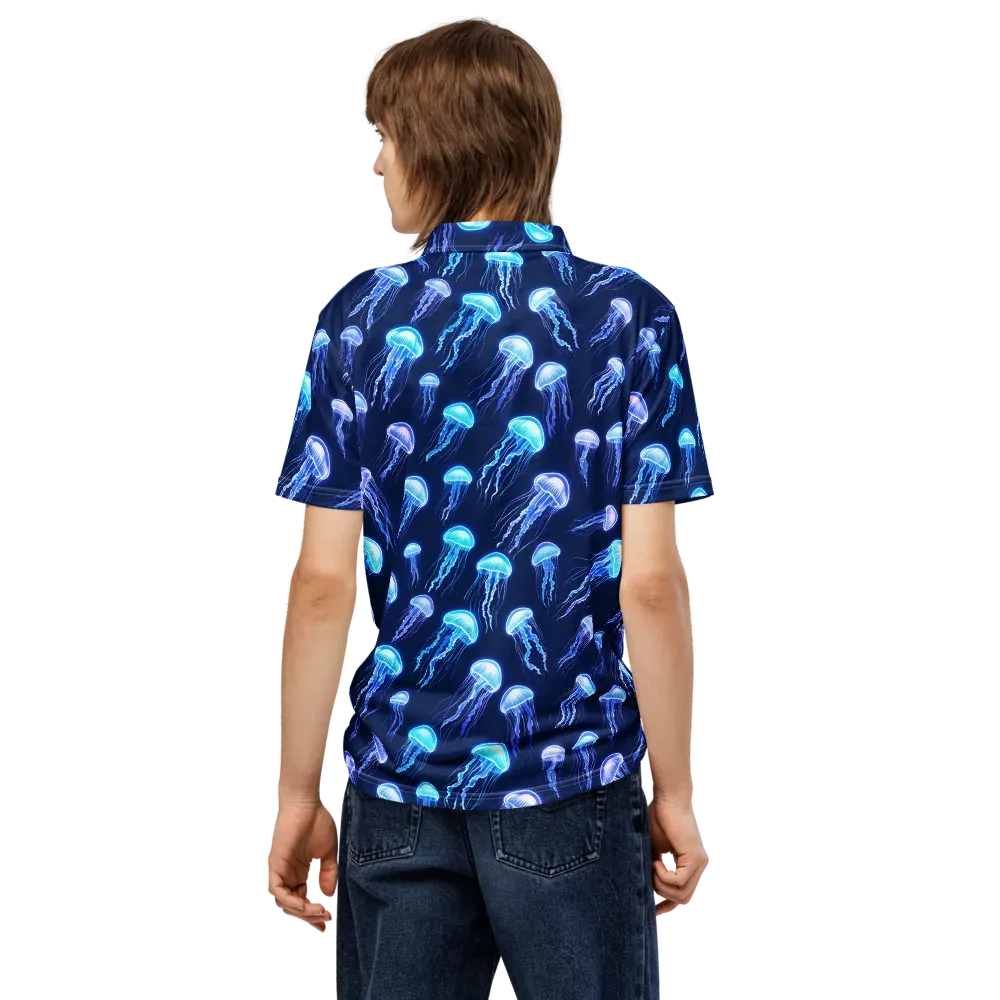 Electric Jellyfish on Men's Slim Fit Polo Shirt — Back